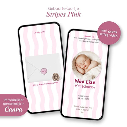 Geboortekaartje // Stripes Pink